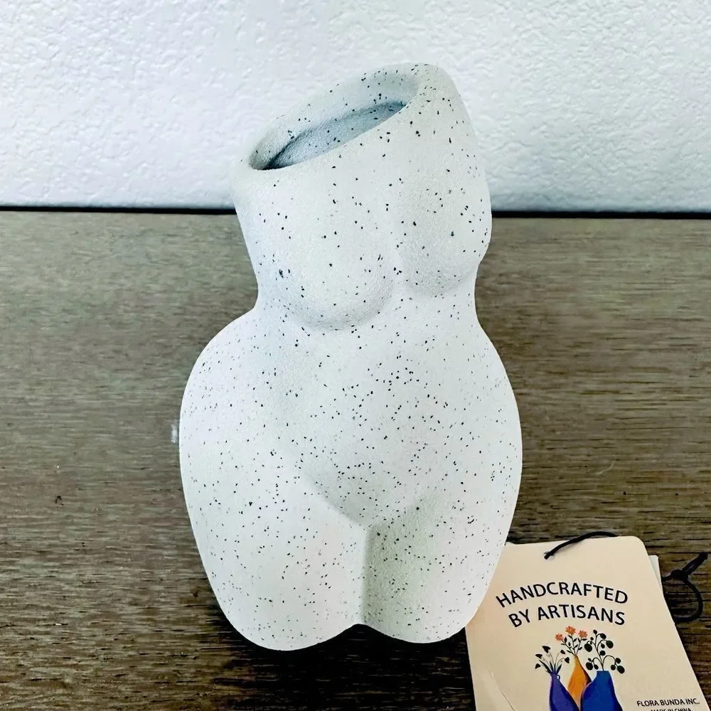 Ceramic Speckled Textured Woman Torso Figure Vase